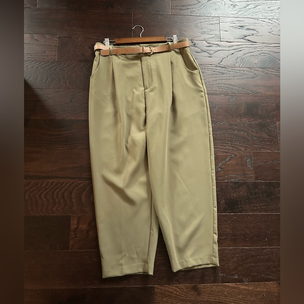 Zara Olive High Waisted Ankle Pants